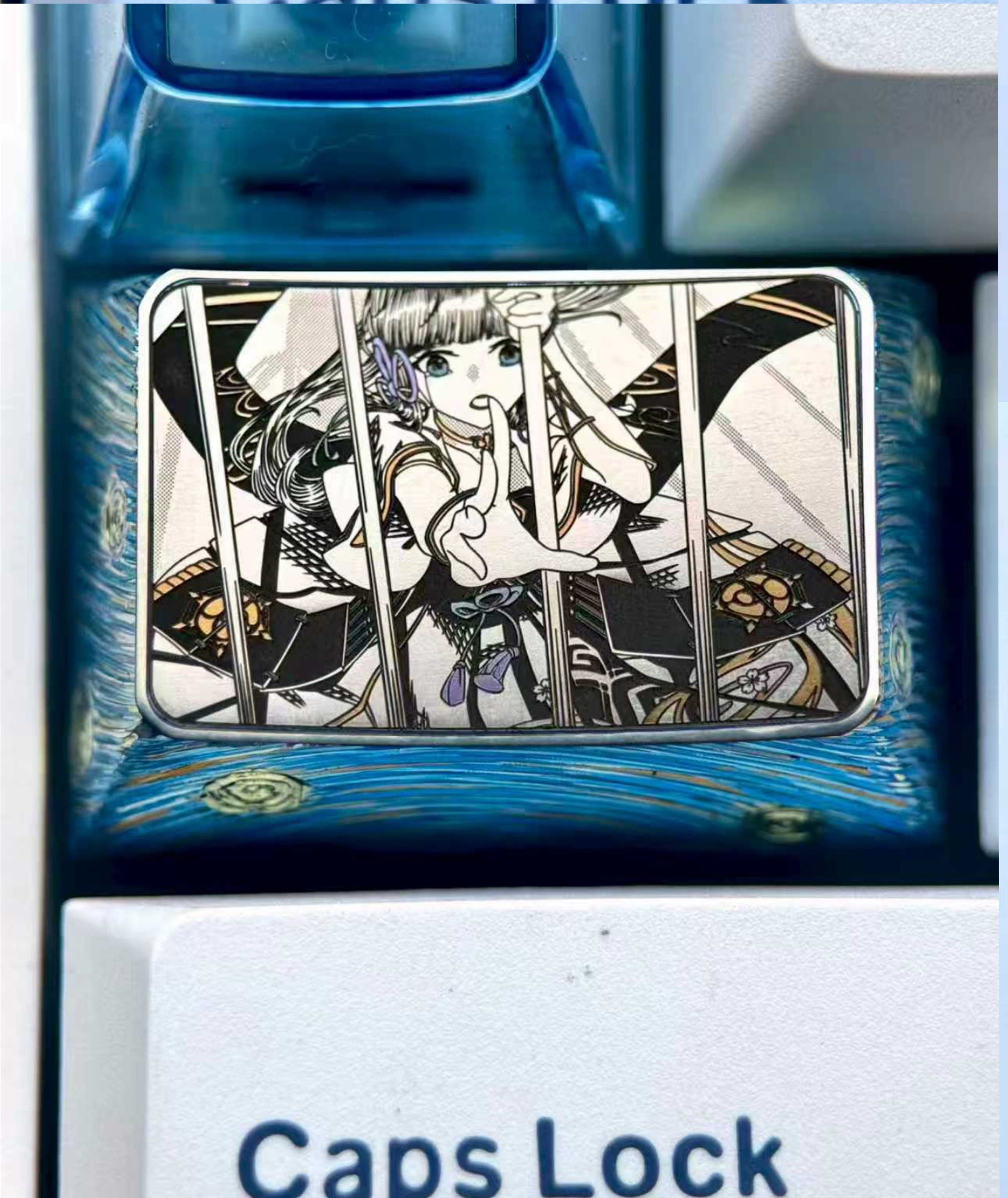 Genshin Impact, Kamisato Ayaka, 1.5U precision titanium alloy personalized key cap, animation and game culture metal engraving key cap.