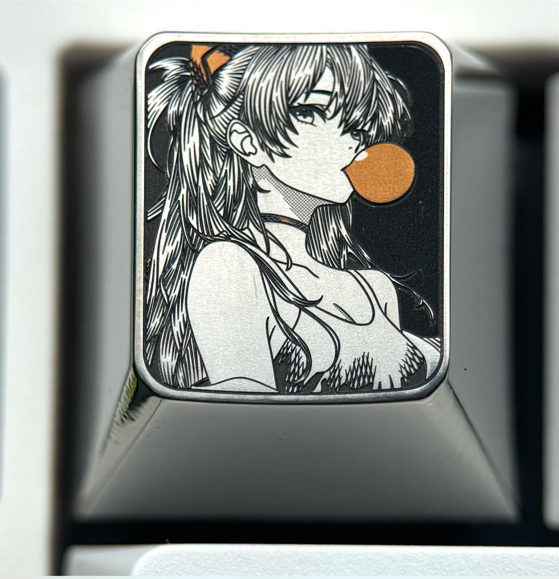 EVA,Asuka, Blowing bubble gum shape, 1U titanium alloy personalized keycap, anime and game culture creative peripheral decorative keycap.