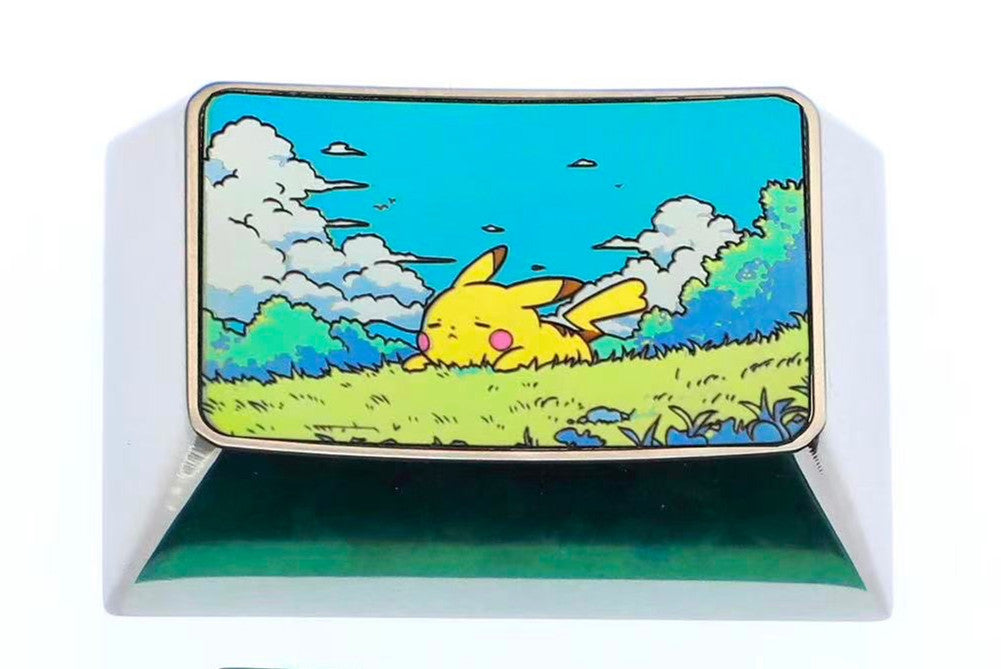 Pok é mon, Pikachu, 1.5U titanium alloy personalized keycaps, cute decorative keycaps, metal carved art keycaps