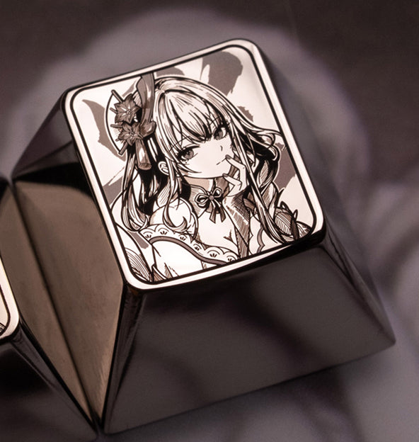 Genshin Impact, Raiden Shogun themed design, 1U titanium alloy personalized keycaps, anime, gaming, cultural innovation, mechanical keyboard, metal art decorative keycaps