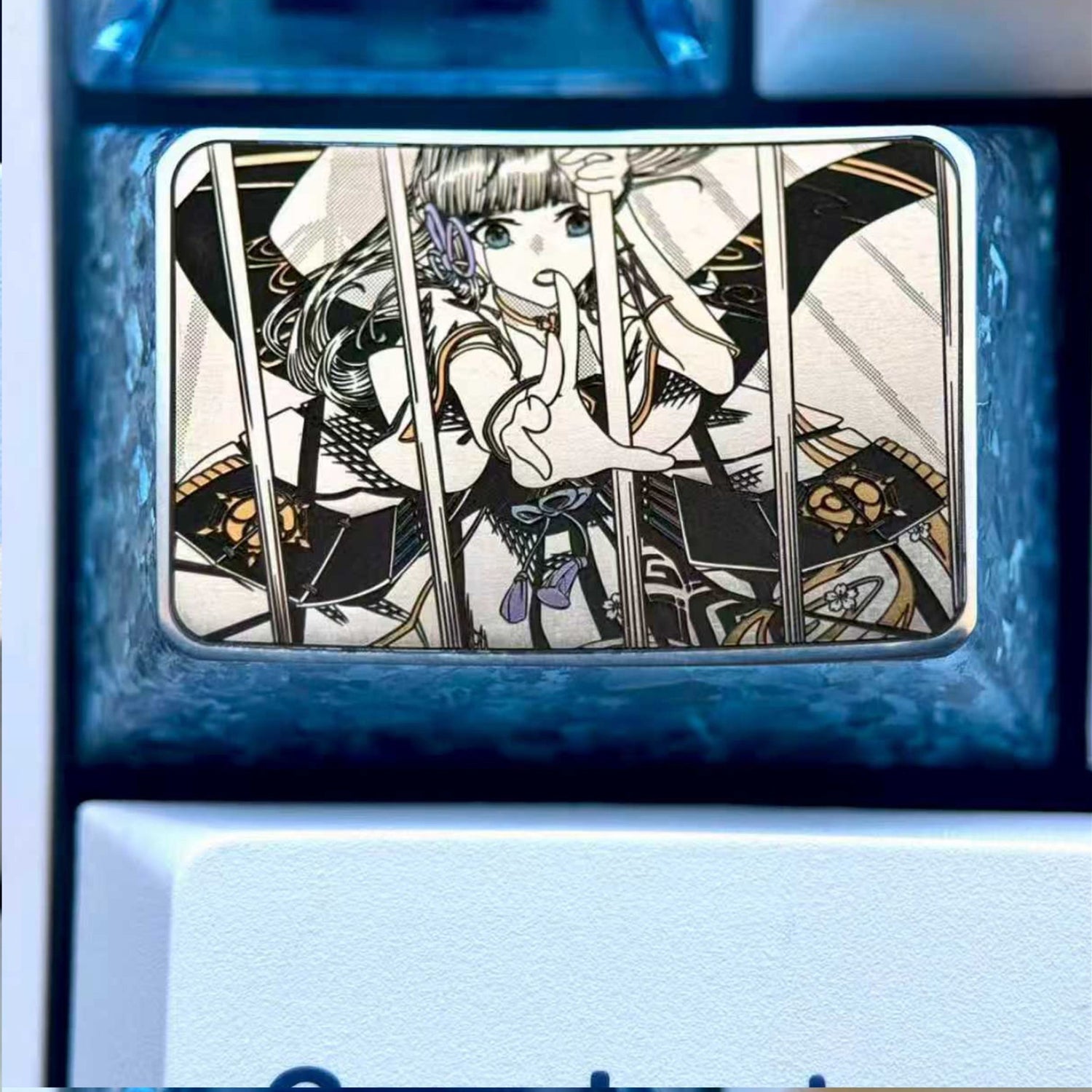 Genshin Impact, Kamisato Ayaka, 1.5U precision titanium alloy personalized key cap, animation and game culture metal engraving key cap.