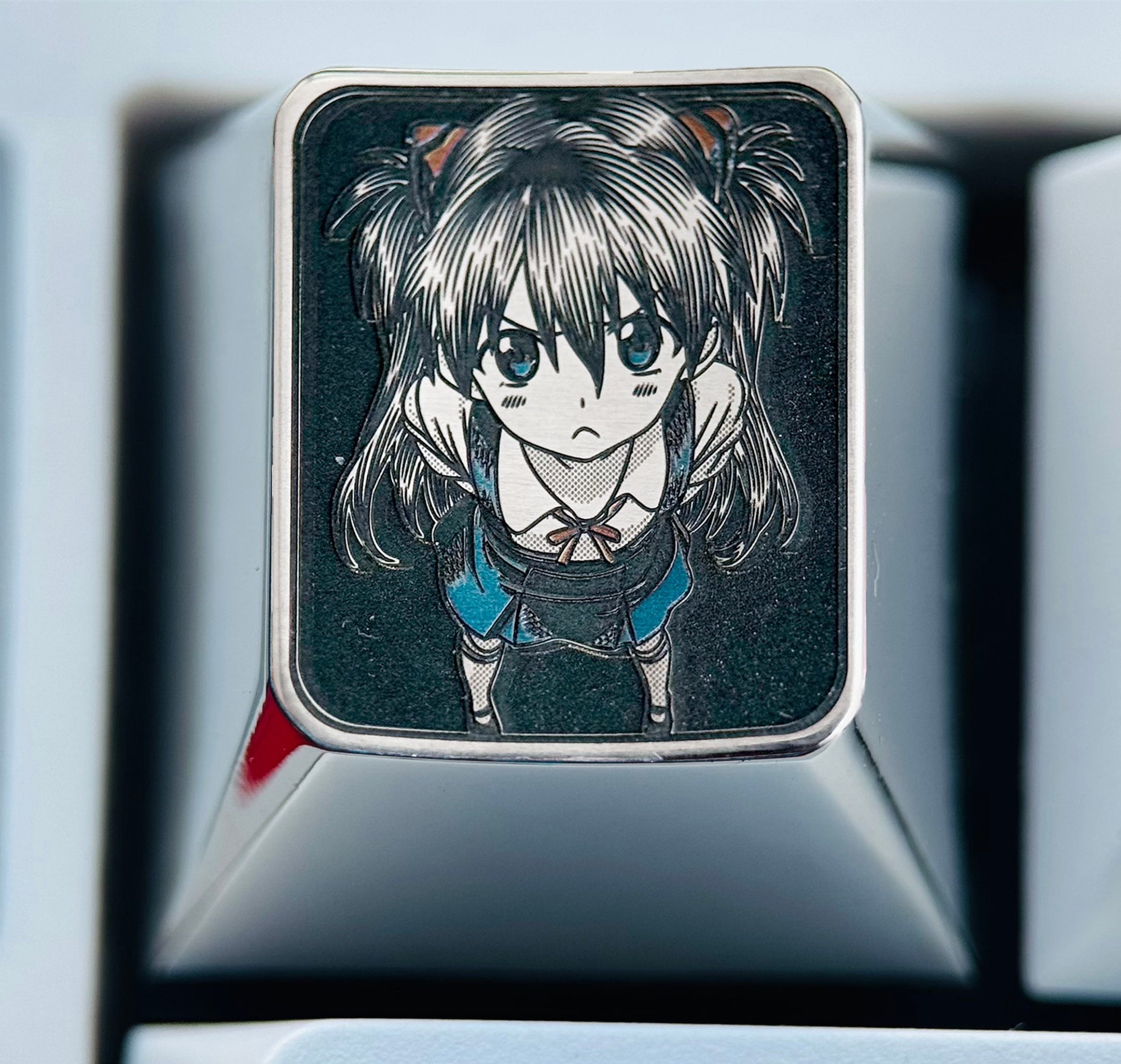 EVA, Exquisitely carved titanium alloy, overlooking Asuka, 1U anime, gaming, cultural and creative personalized keycaps, metal carved decorative keycaps
