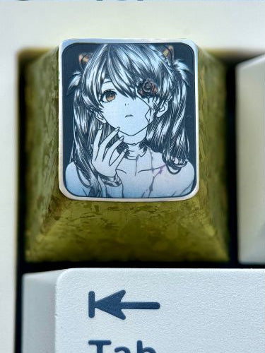 EVA, One eyed Asuka1U titanium alloy personalized keycap, anime, gaming, manga, metal peripheral, cultural and creative keycap