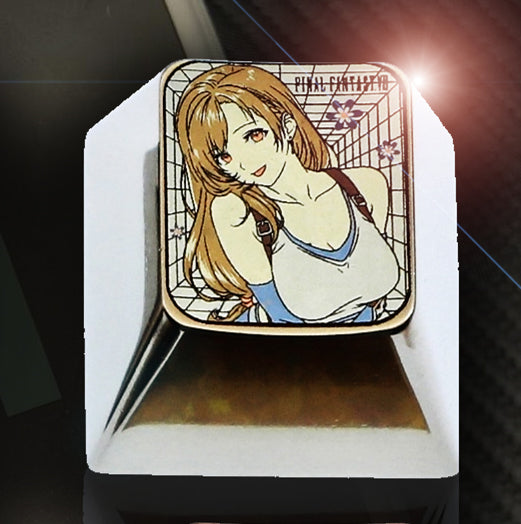 Final Fantasy VII, Tifa Lockhart, Aerith Gainsborough, 1U titanium alloy personalized keycaps, metal carved keycaps around anime and game characters