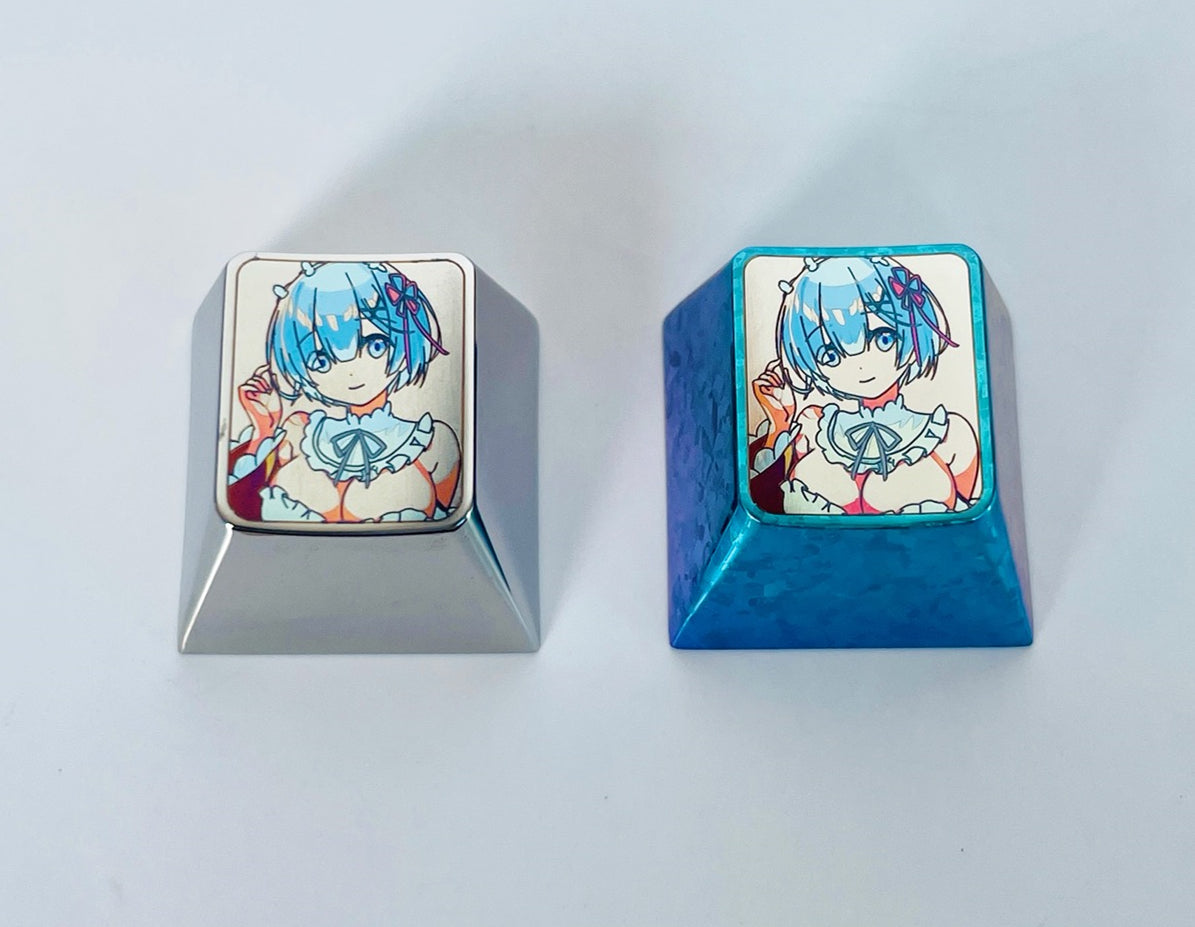 Rem, 1U titanium alloy carved colored keycaps, personalized keycaps, mechanical keyboard decorative keycaps.