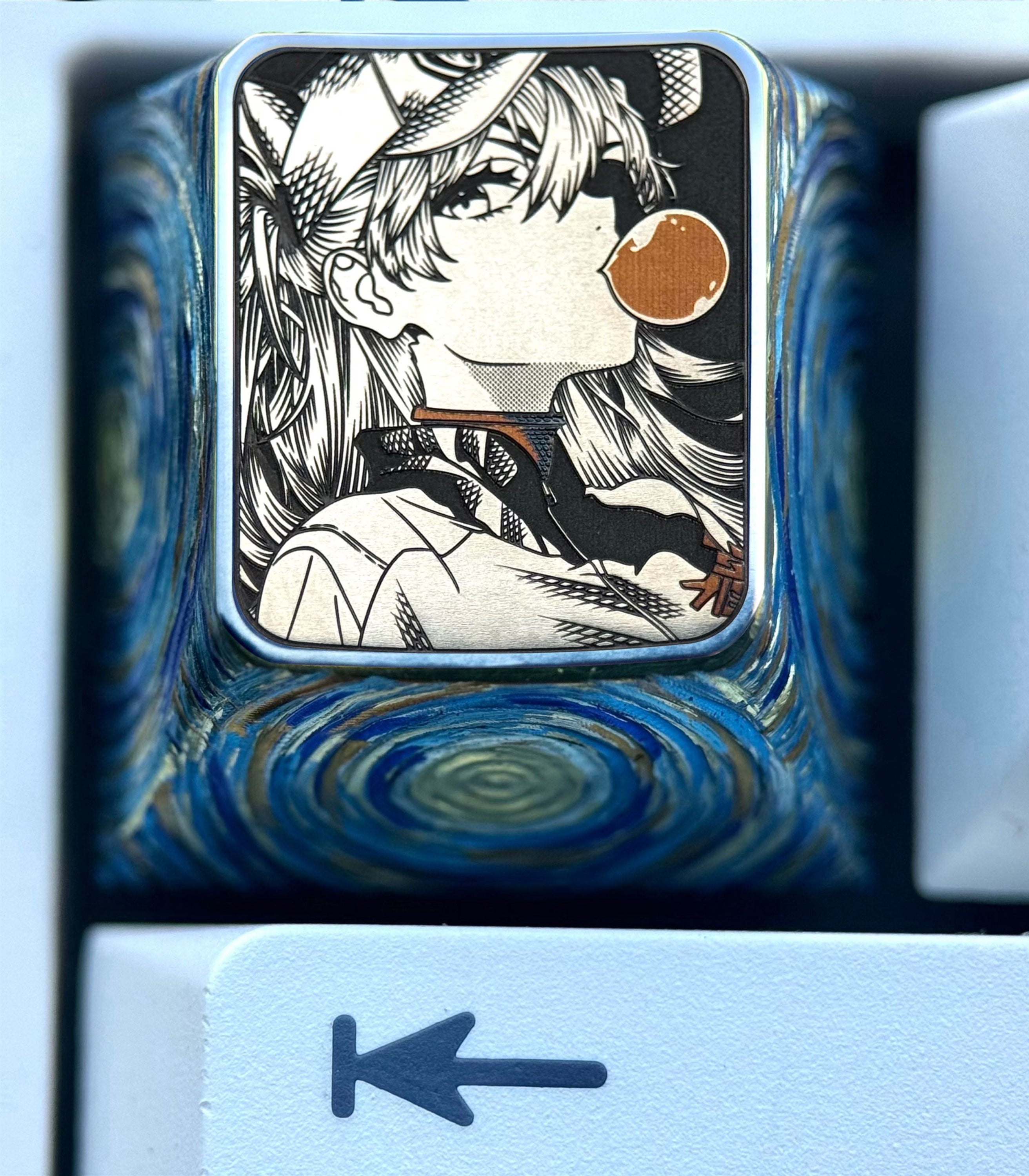 EVA,Asuka, Blowing bubble gum shape, 1U titanium alloy personalized keycap, anime and game culture creative peripheral decorative keycap.