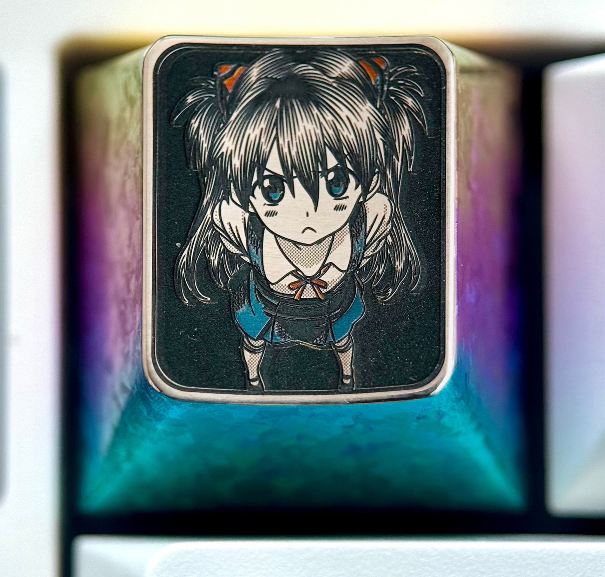 EVA, Exquisitely carved titanium alloy, overlooking Asuka, 1U anime, gaming, cultural and creative personalized keycaps, metal carved decorative keycaps