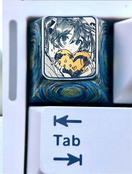 Hatsune Miku, 1U titanium alloy carved personalized keycaps, music animation characters creative metal carving decorative keycaps