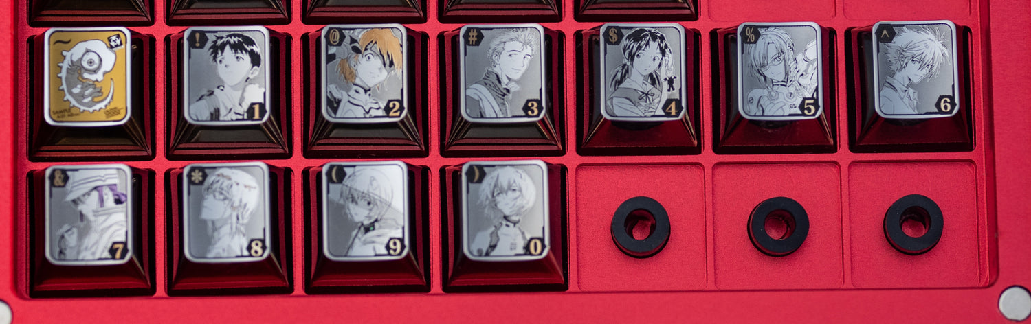 EVA themed series, titanium alloy personalized keycaps for digital and F-zone keycaps, metal carved decorative keycaps for anime and gaming peripherals.