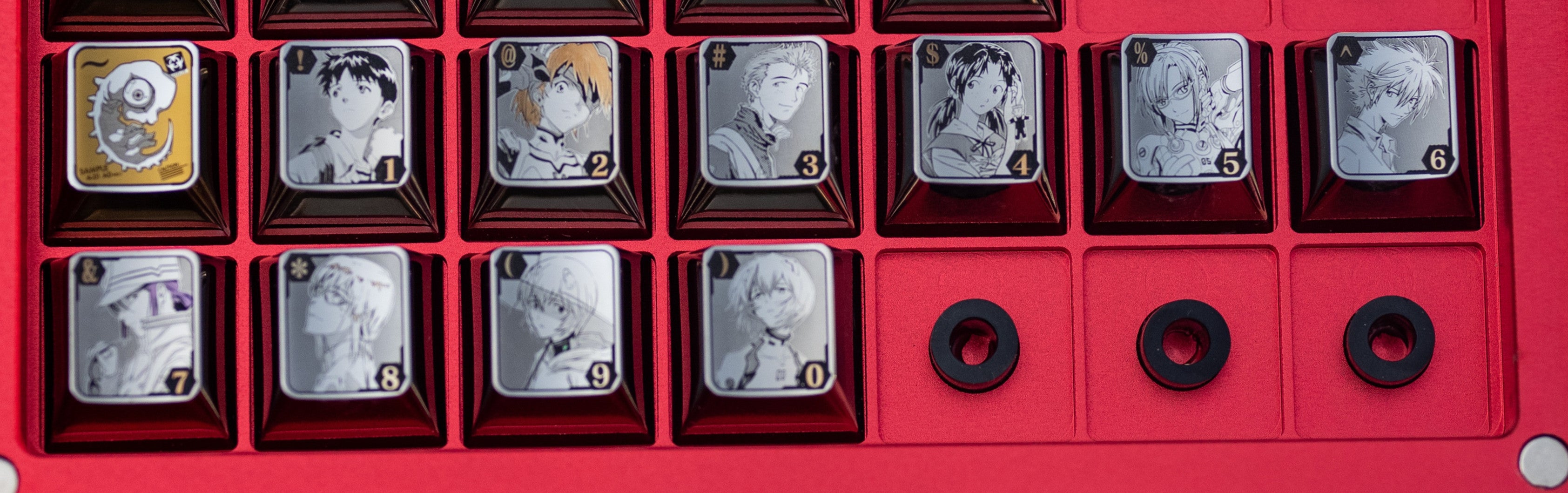 EVA themed series, titanium alloy personalized keycaps for digital and F-zone keycaps, metal carved decorative keycaps for anime and gaming peripherals.