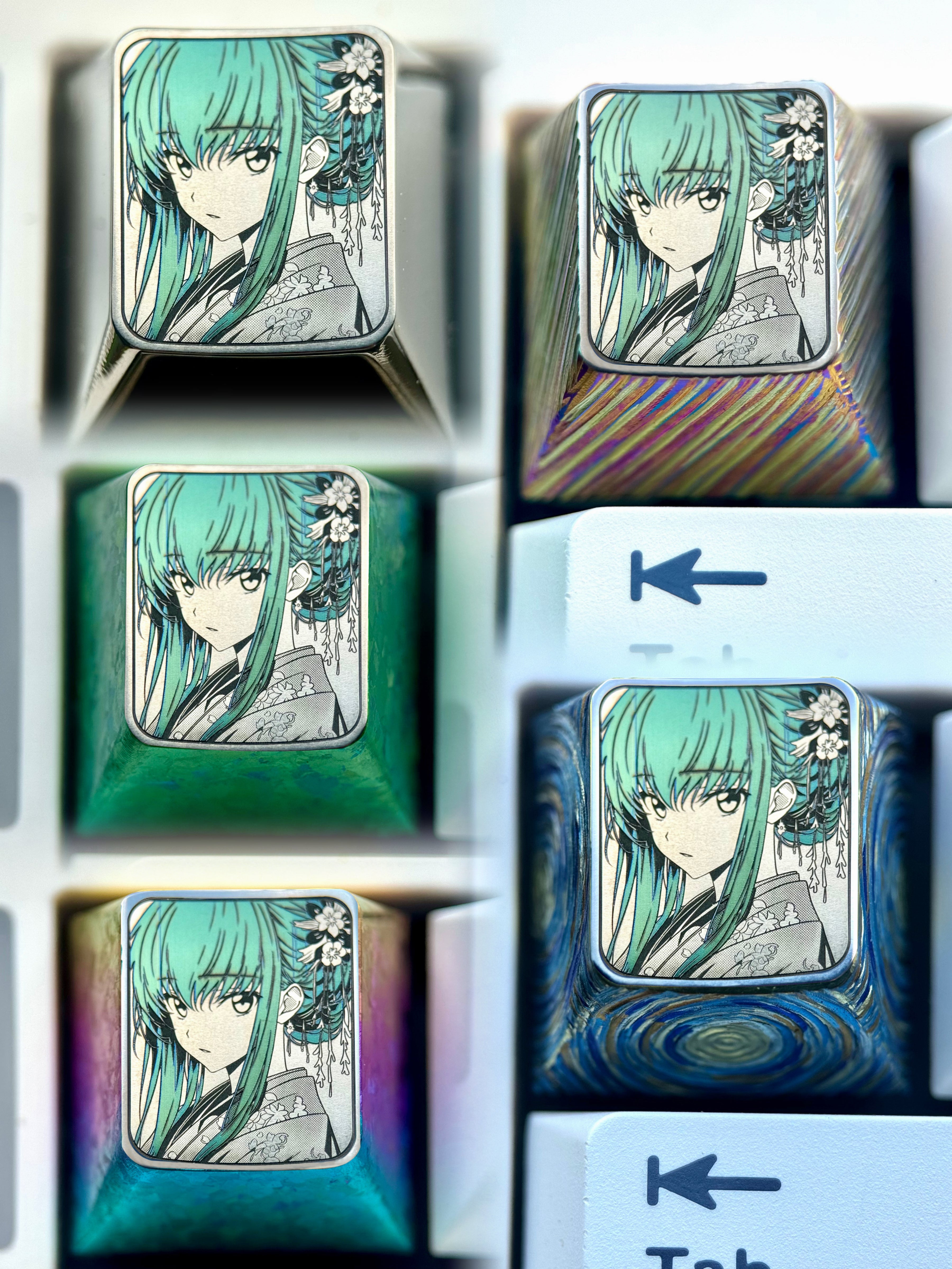CODE GEASS Lelouch of the Rebellion, C.C., 1U/1.5U titanium alloy personalized keycaps, anime, gaming, cultural and creative metal keycaps