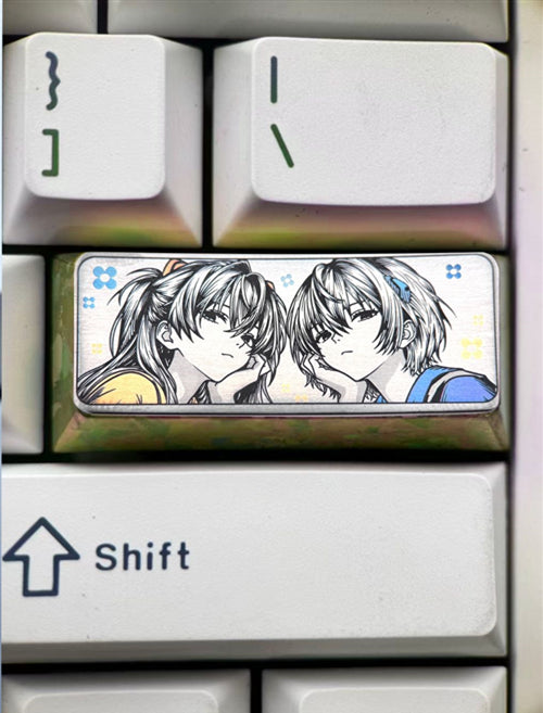 EVA,Asuka/Ayanami Rei 2.25U precision carved titanium alloy personalized keycaps, anime and game character creative metal carved decorative keycaps