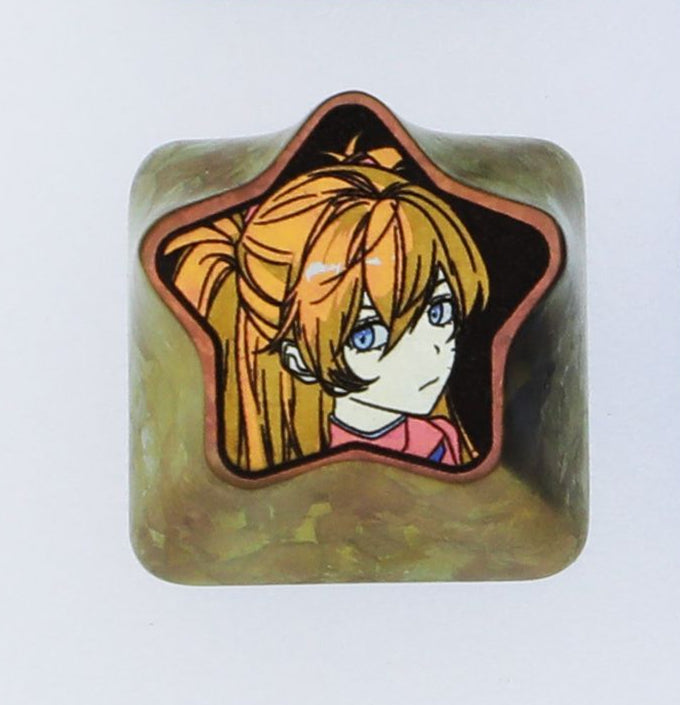 EVA, Asuka, Ayanami Rei. Pentagram shaped titanium alloy carved keycaps, personalized keycaps, keyboard decorative keycaps