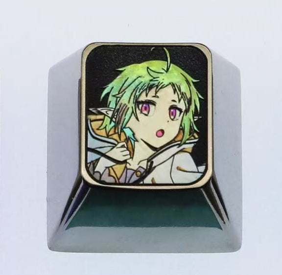 Mushoku Tensei, 1U titanium alloy personalized keycaps, metal personalized decorative keycaps, customized keycaps for anime characters