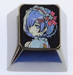 Kamisato Ayaka, Rem colored titanium alloy carved keycaps, personalized keycaps for mechanical keyboards.