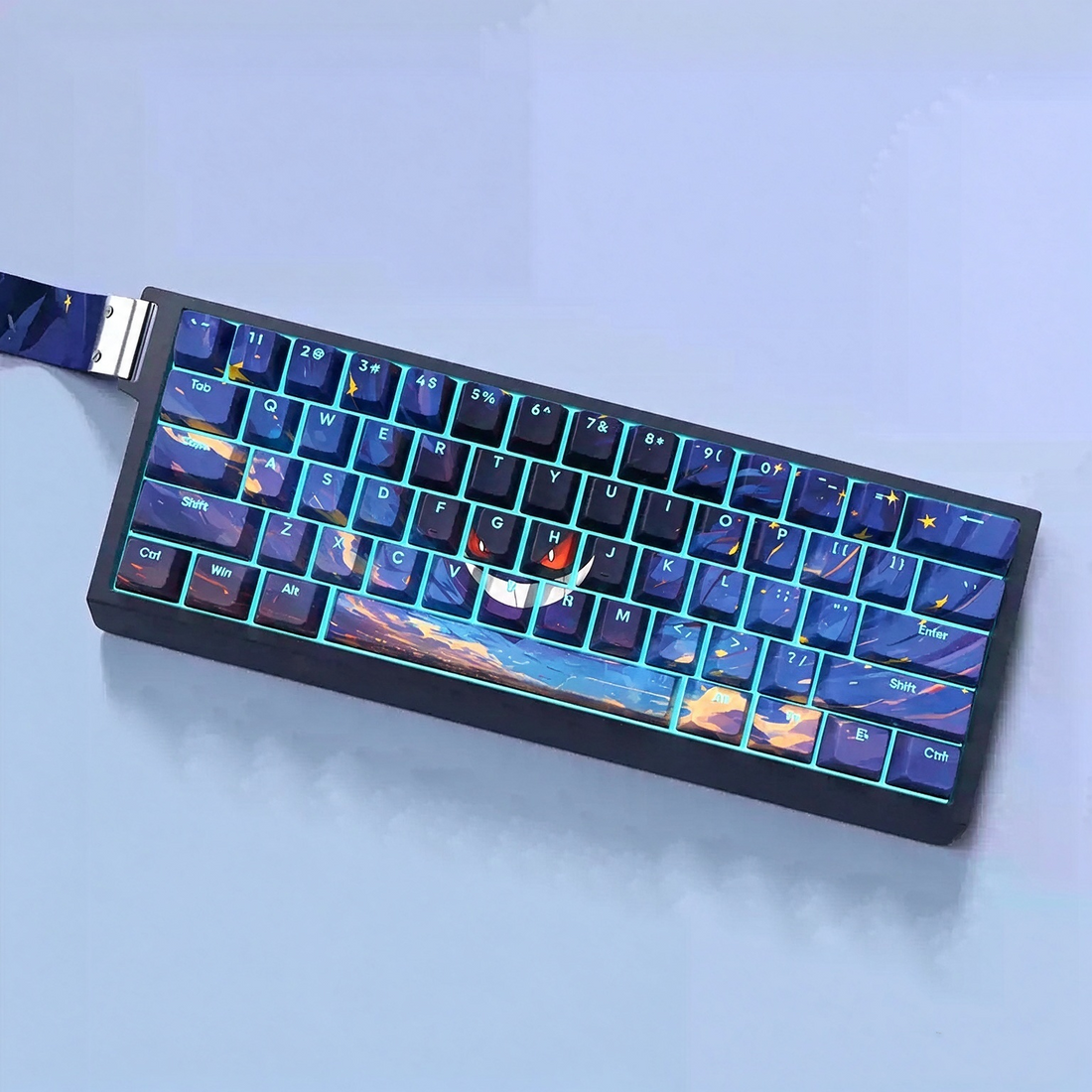 Gengar Starry Sky Theme Design, PBT material personalized key cap set, Side Character animation game culture creative decoration key cap set, compatible with 61/64/68/75/84/87/104 key mechanical keyboard