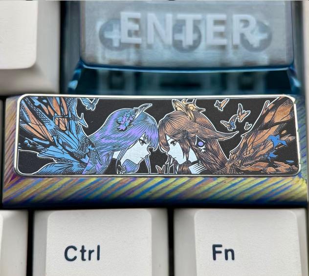 Genshin Impact, Raiden Shogun 2.75U titanium alloy precision carved personalized keycaps, anime and game culture creative metal carved decorative keycaps