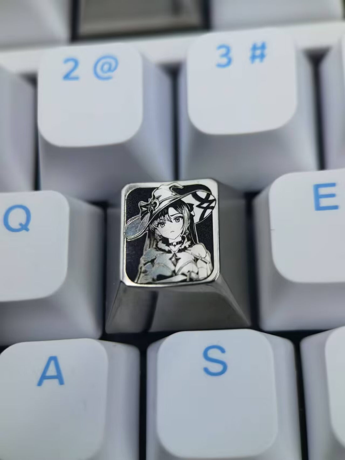 Mona, Titanium alloy black and white carved 1U personalized keycap, metal decorative keycap