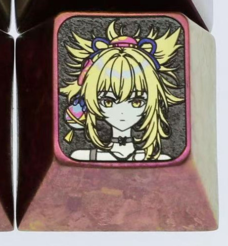 Naganohara Yoimiya two pictures, 1U titanium alloy personalized keycaps, metal gaming keycaps, keyboard decorative keycaps