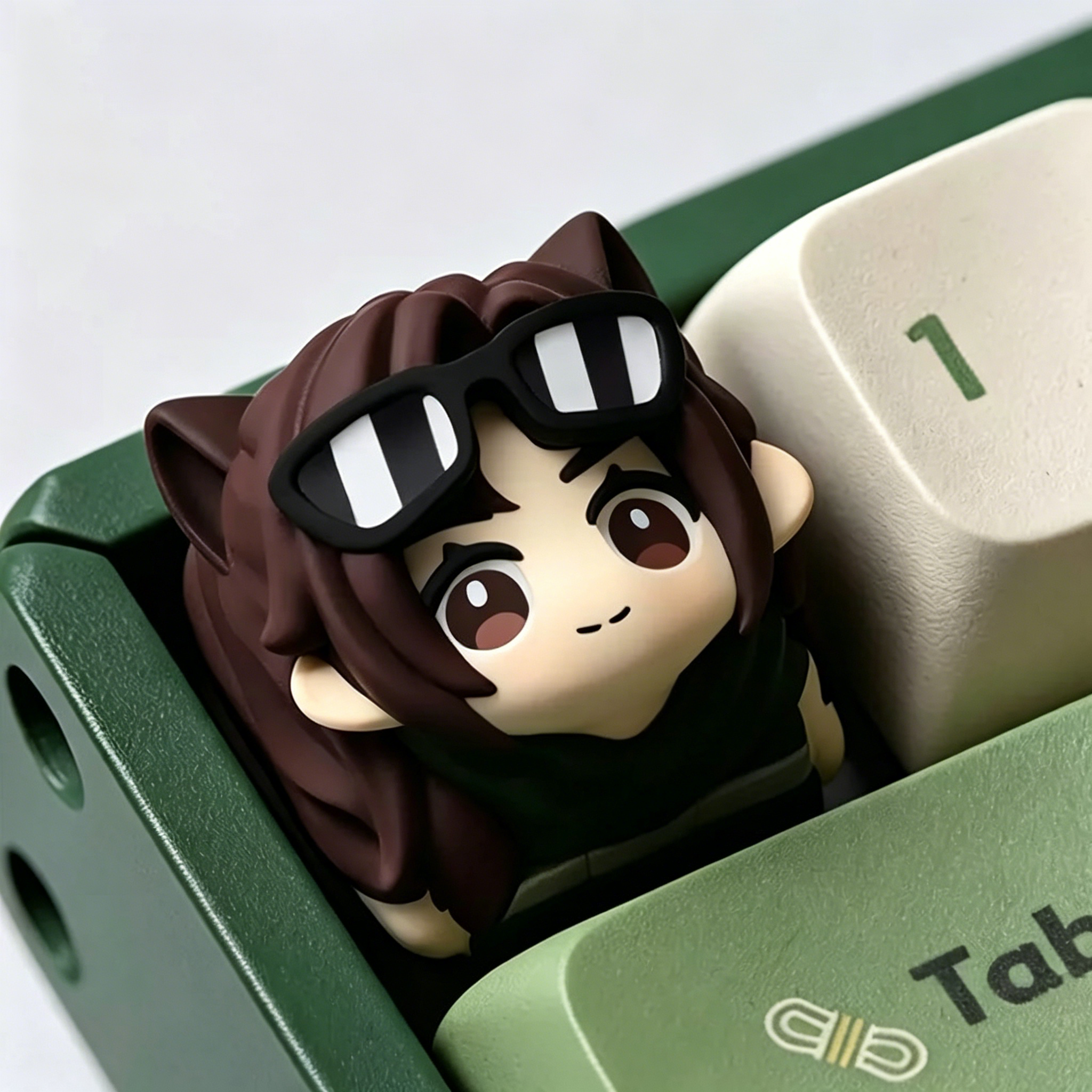 Delta Force, FPS game cartoon character design, multi-color resin molded personalized keycaps, mechanical keyboard decorative keycaps.