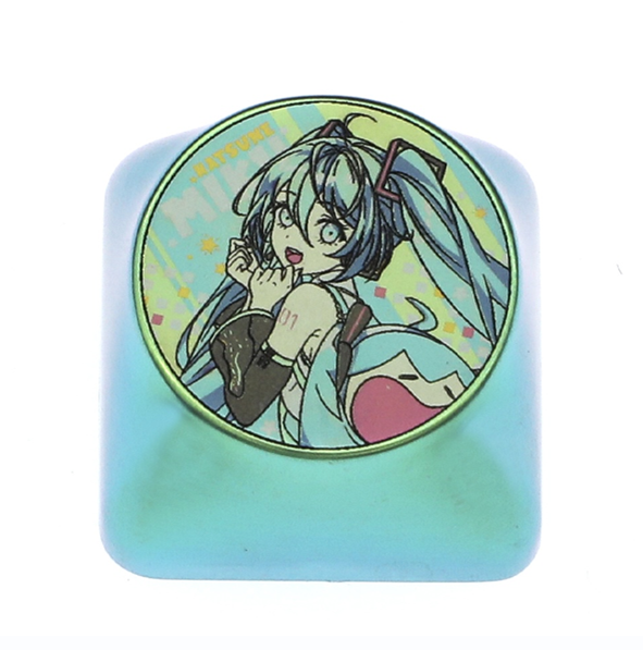 Hatsune Miku, 1U, round base, titanium alloy personalized keycaps, metal keycaps around animation and game music characters