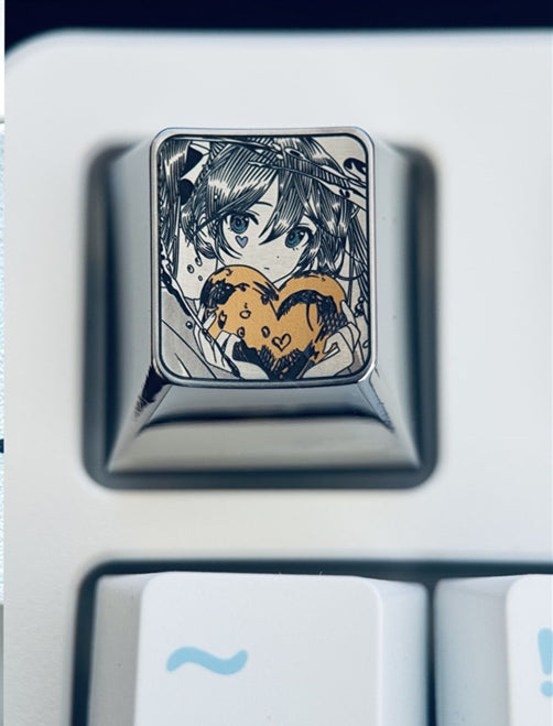 Hatsune Miku, 1U titanium alloy carved personalized keycaps, music animation characters creative metal carving decorative keycaps