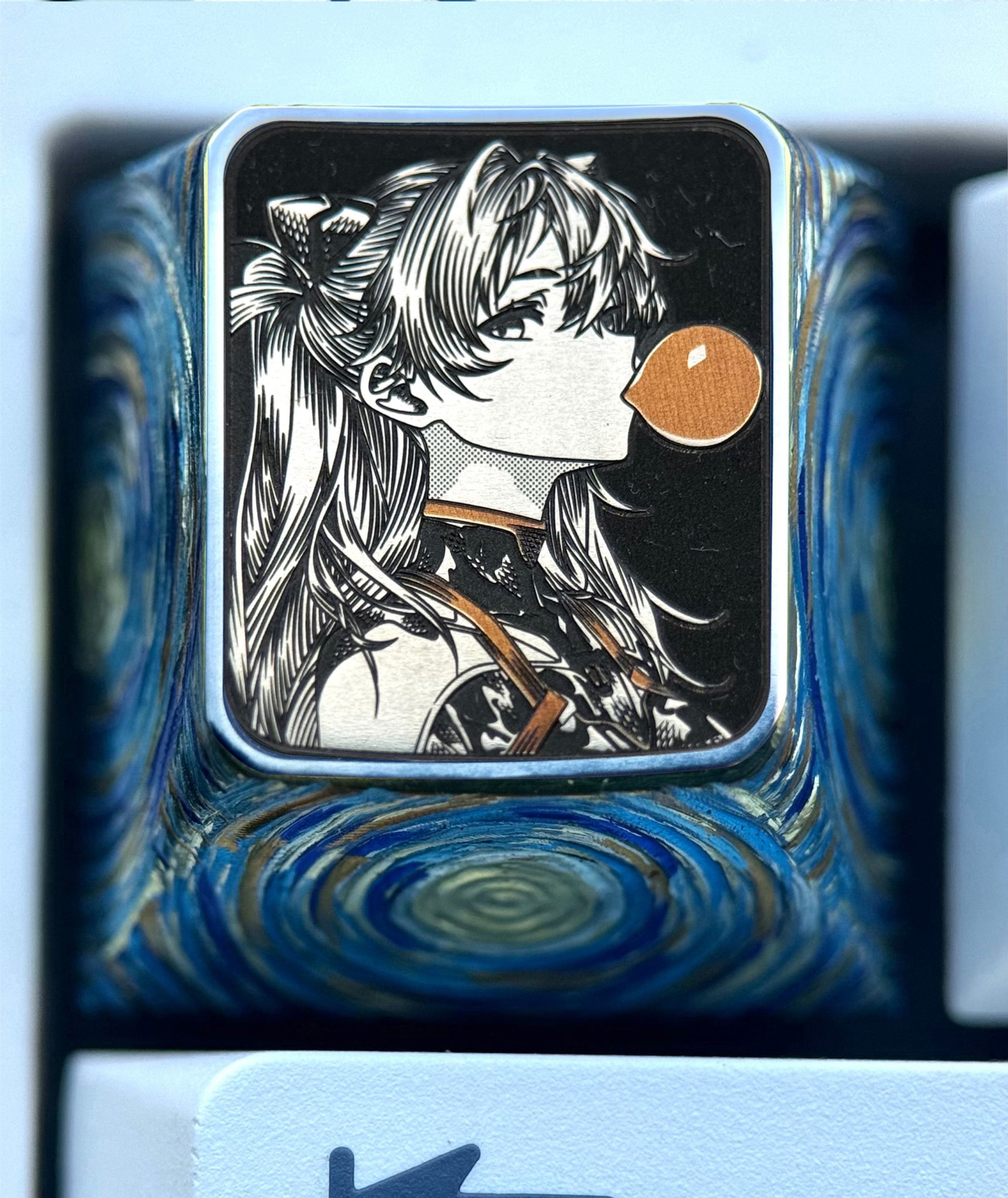 EVA,Asuka, Blowing bubble gum shape, 1U titanium alloy personalized keycap, anime and game culture creative peripheral decorative keycap.