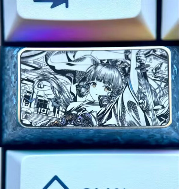 Genshin Impact, Kamisato Ayaka, 1.75U titanium alloy carving, anime and game culture creative metal personalized keycaps.