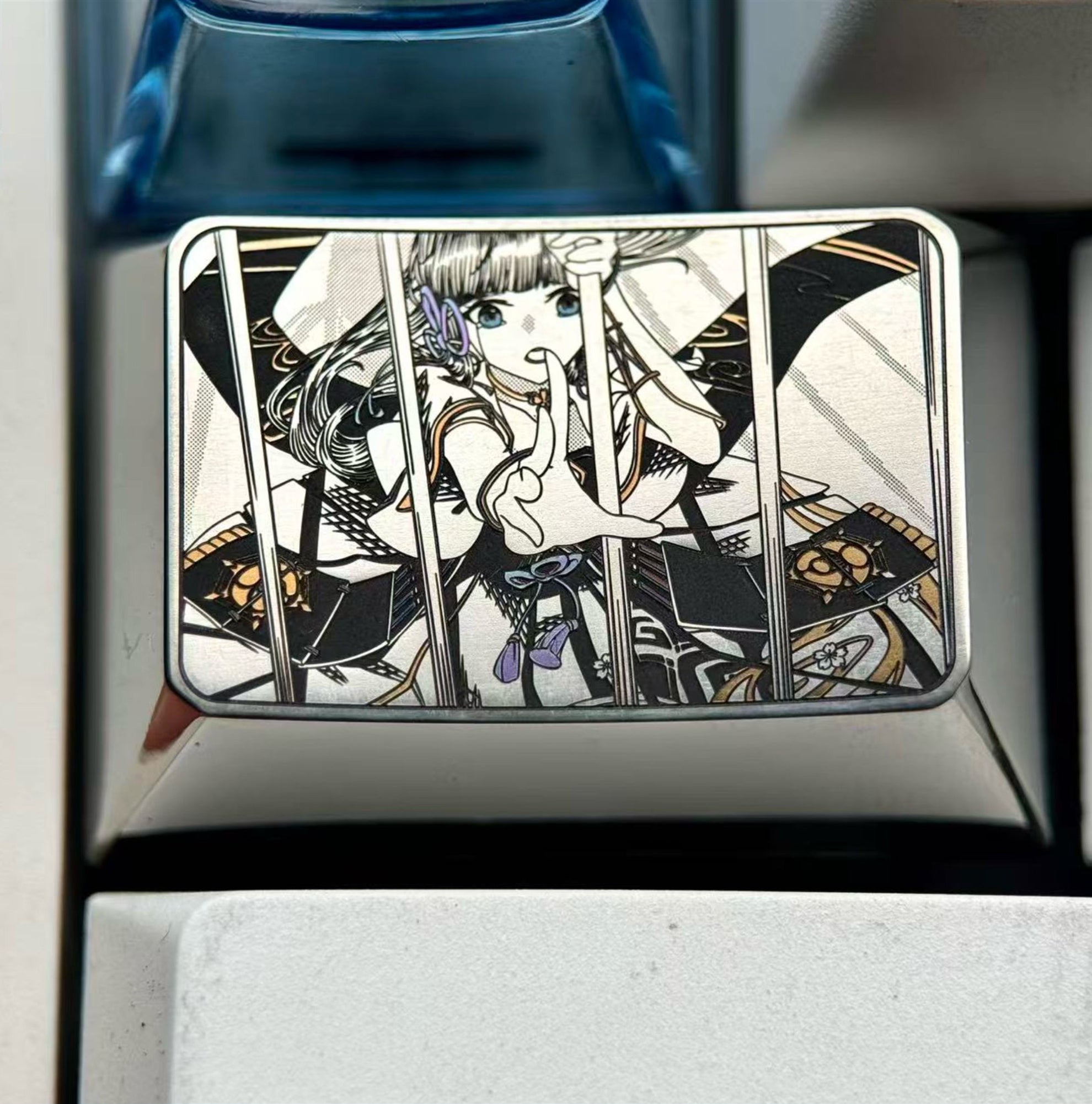 Genshin Impact, Kamisato Ayaka, 1.5U precision titanium alloy personalized key cap, animation and game culture metal engraving key cap.