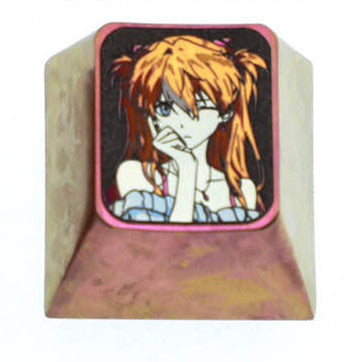 EVA, Asuka, Two styles of 1U titanium alloy personalized keycaps, metal art decorative keycaps for anime and games