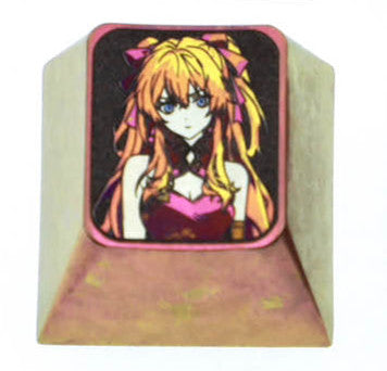 EVA, Asuka, Two styles of 1U titanium alloy personalized keycaps, metal art decorative keycaps for anime and games