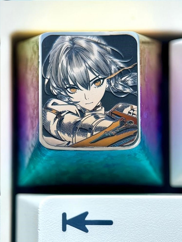 Saber, Altria Pendragon1U titanium alloy precision carved personalized keycaps, metal art keycaps for anime and game characters.