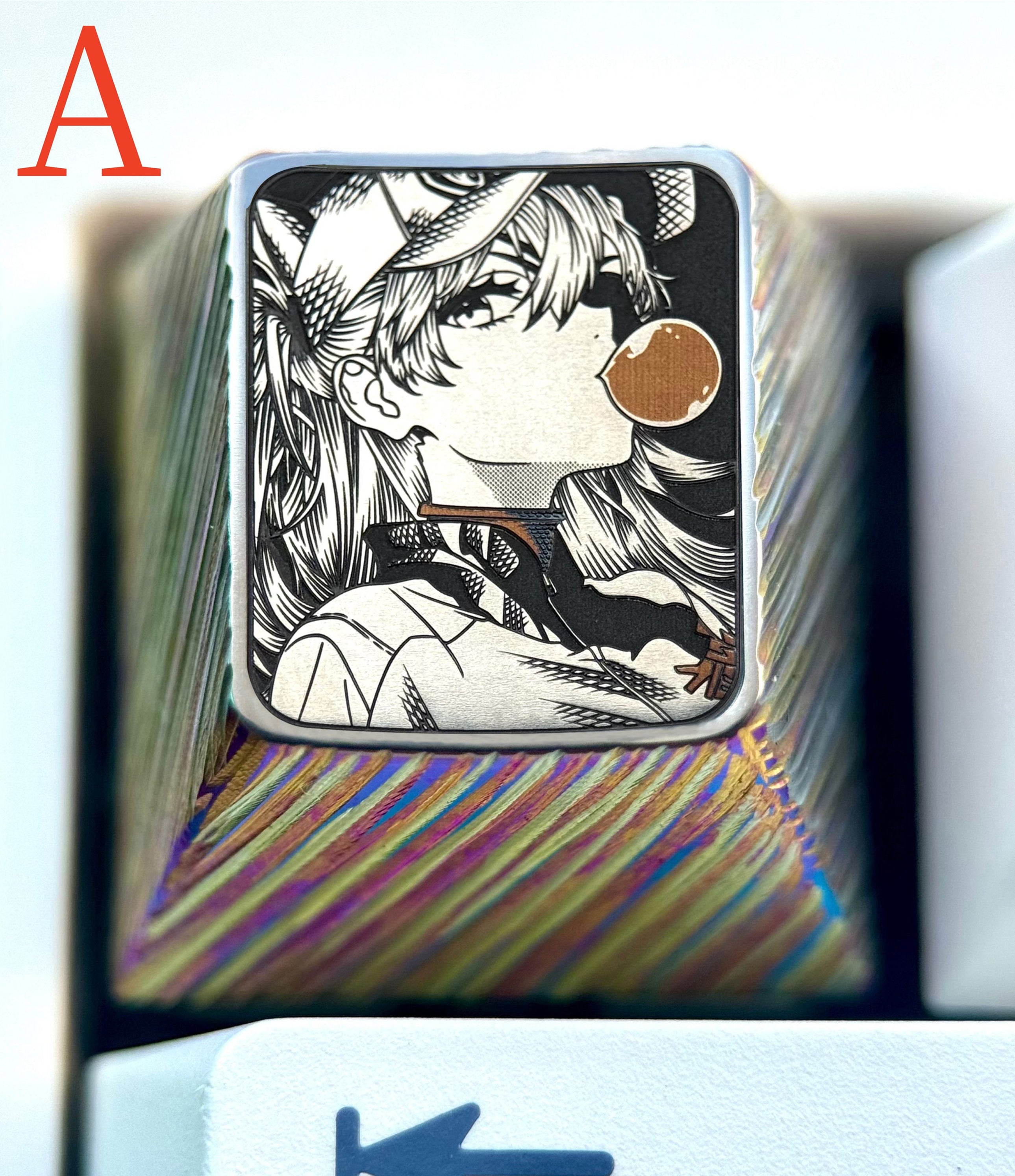 EVA,Asuka, Blowing bubble gum shape, 1U titanium alloy personalized keycap, anime and game culture creative peripheral decorative keycap.