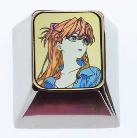 EVA, Asuka, 1U titanium alloy personalized decorative keycap, anime and game cultural creative metal carving mechanical keyboard keycap