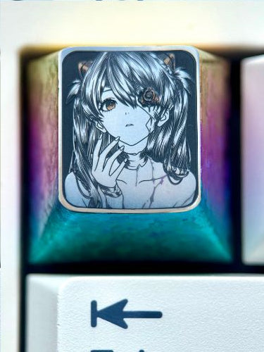 EVA, One eyed Asuka1U titanium alloy personalized keycap, anime, gaming, manga, metal peripheral, cultural and creative keycap