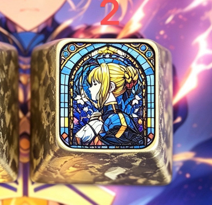 Fate series, saber theme, 1u titanium alloy personalized keycaps, anime, gaming, cultural and creative metal decorative keycaps, mechanical keyboard, artistic keycaps