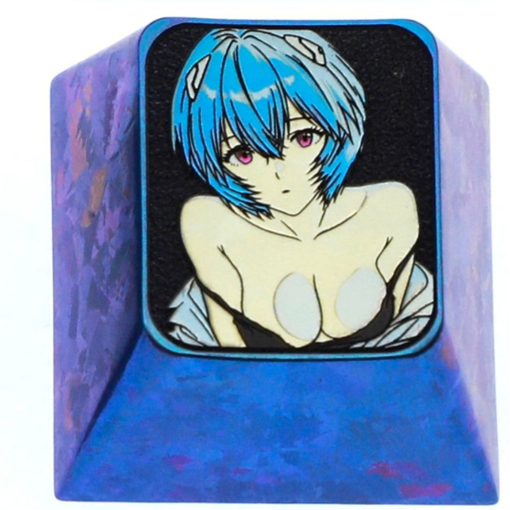 EVA, Ayanami Rei titanium alloy personalized keycaps, 1U metal decorative keycaps, anime and game art keycaps
