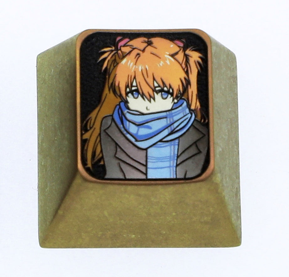 EVA, Asuka wearing a scarf, 1U titanium alloy personalized keycap, metal decorative anime keycap