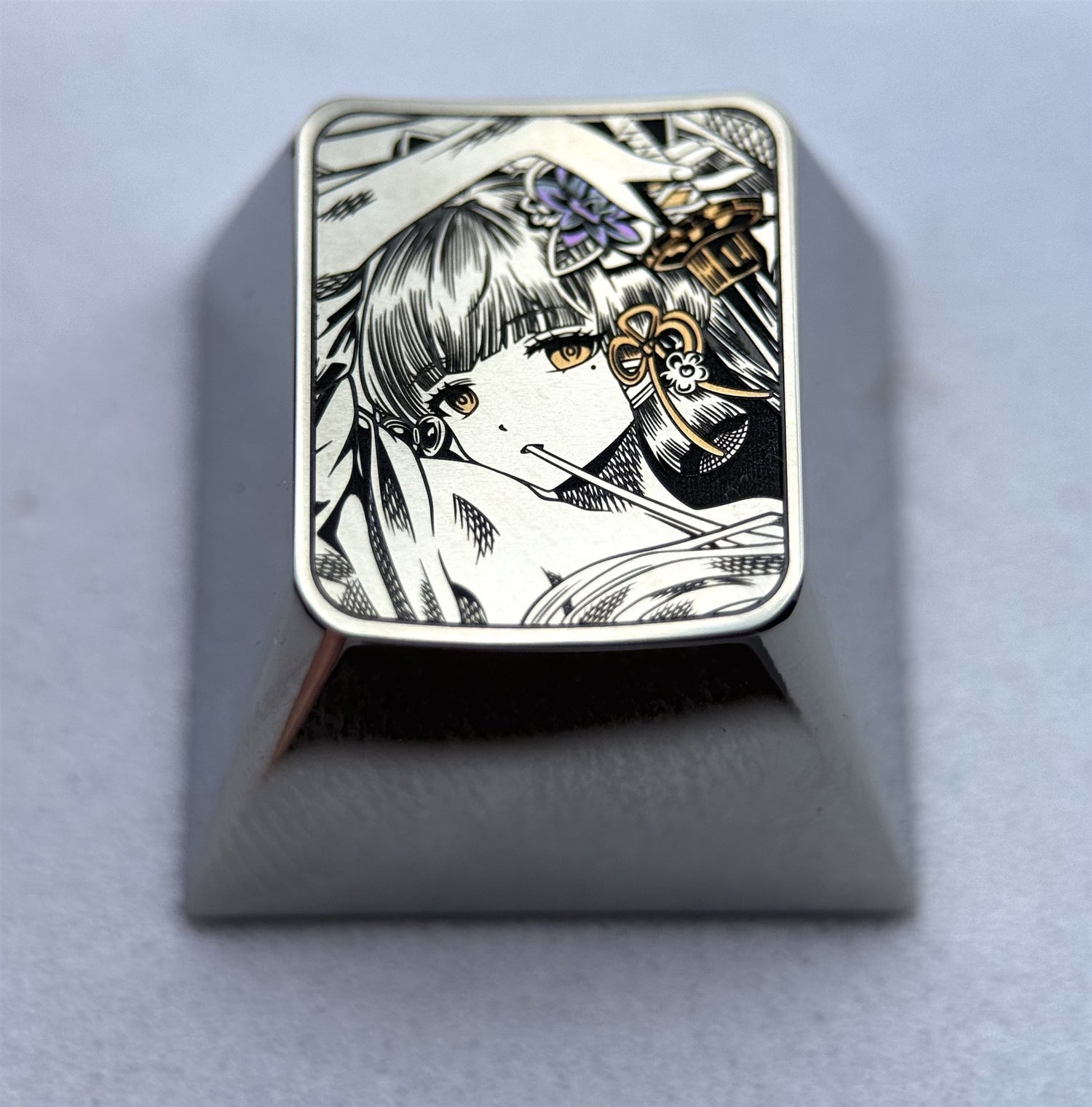 Kamisato Ayaka, 1U, 1.5U titanium alloy personalized keycaps, metal carved keycaps around anime and game characters