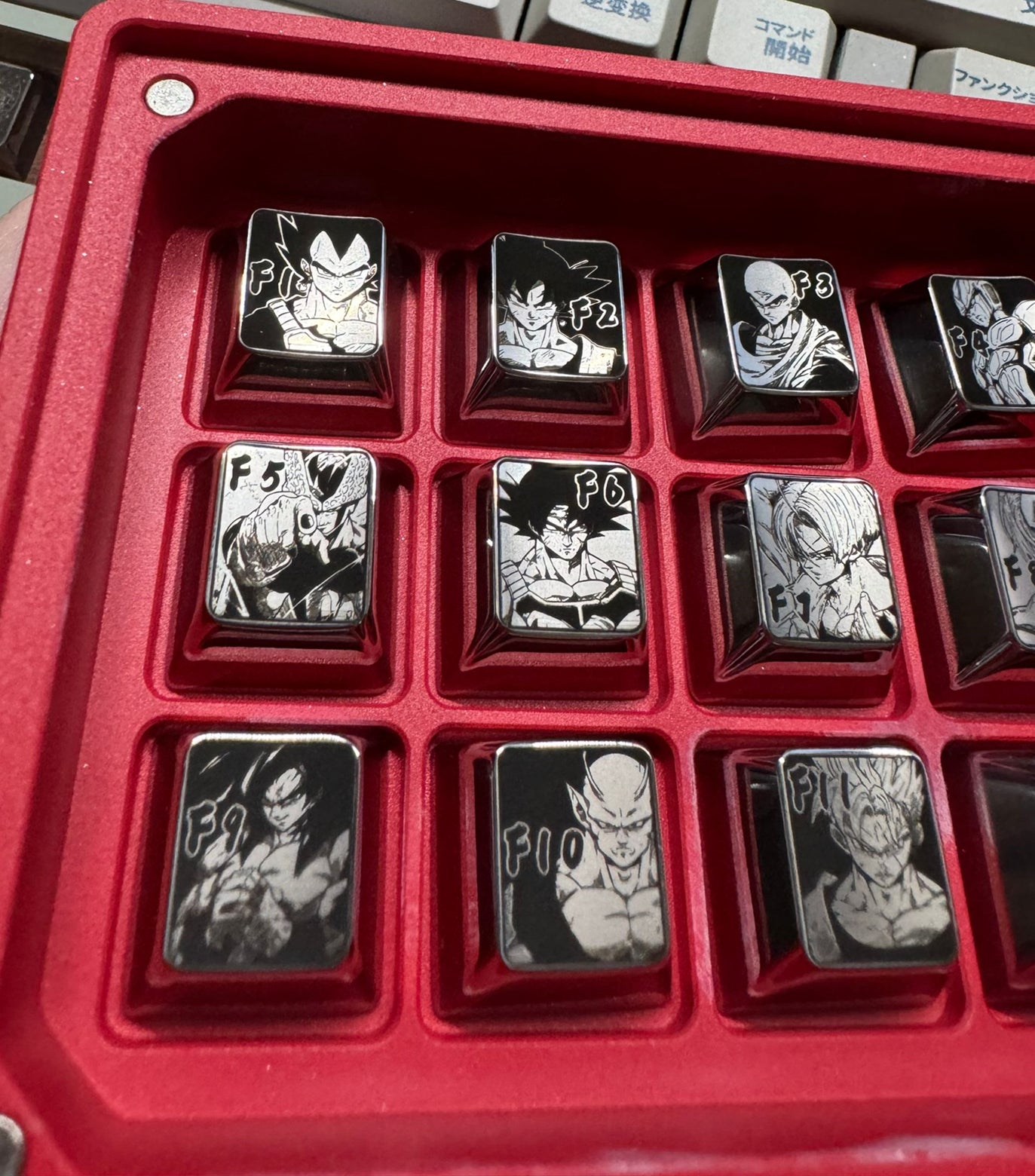 Dragon Ball series, titanium alloy personalized keycap set divided by region, metal customized decorative keycaps for anime and gaming peripherals.