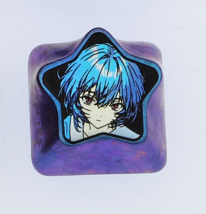 EVA, Asuka, Ayanami Rei. Pentagram shaped titanium alloy carved keycaps, personalized keycaps, keyboard decorative keycaps