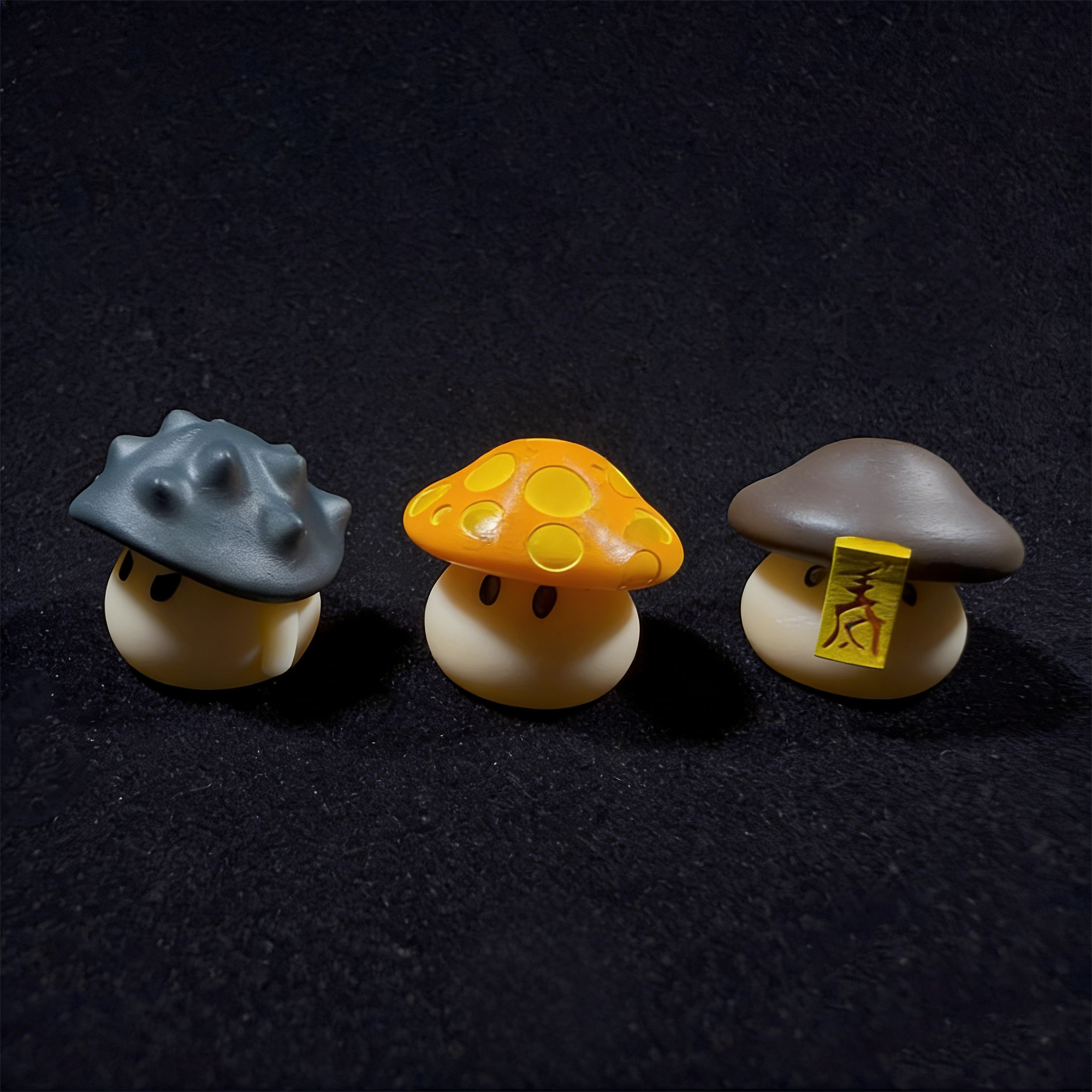 MapleStory, Mushroom Three Brothers, hand painted translucent personalized keycaps, decorative keycaps for anime, gaming, and cultural peripherals