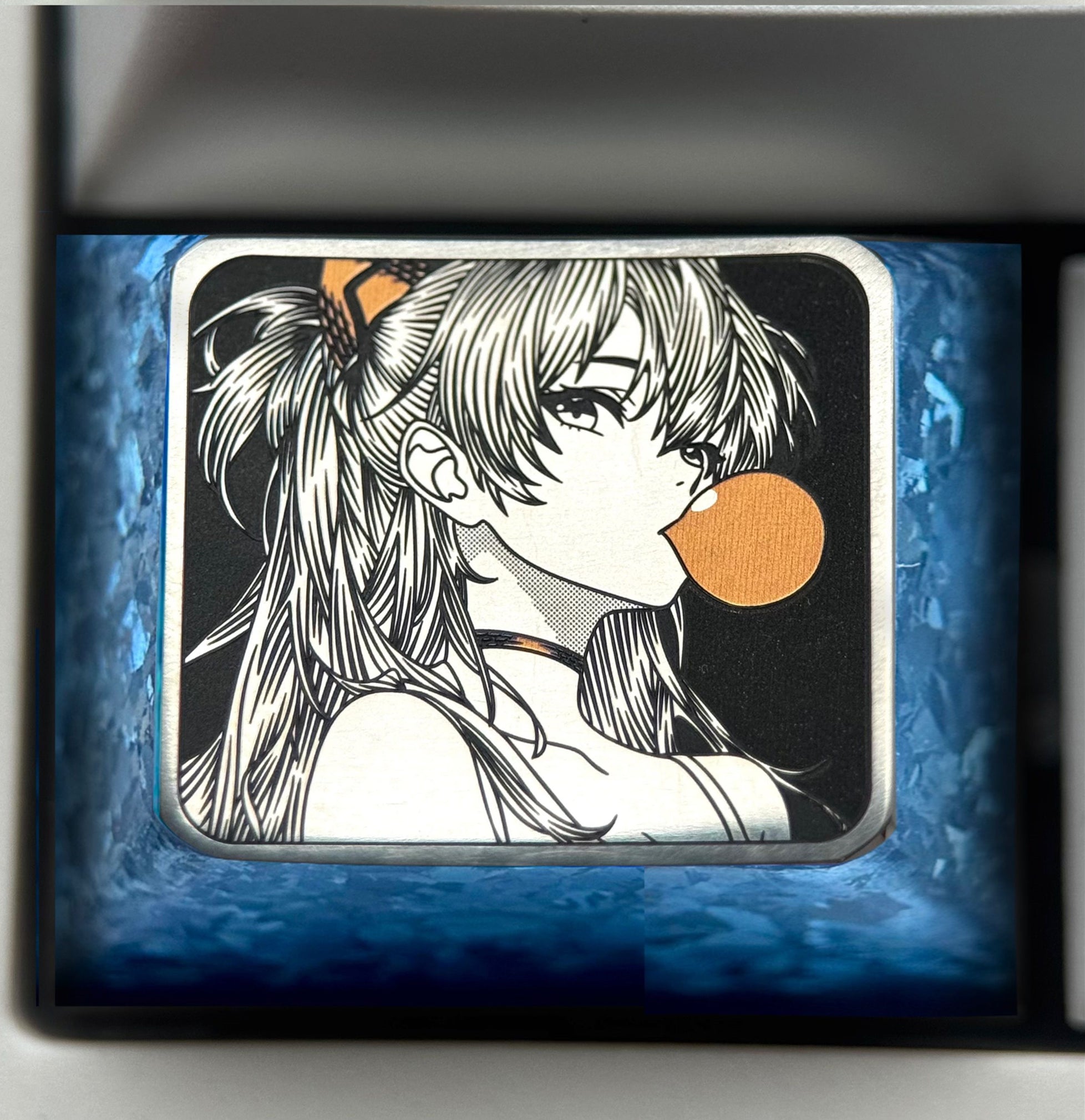 EVA,Asuka, Blowing bubble gum shape, 1.5U titanium alloy personalized keycap, anime and game culture creative peripheral decorative keycap.