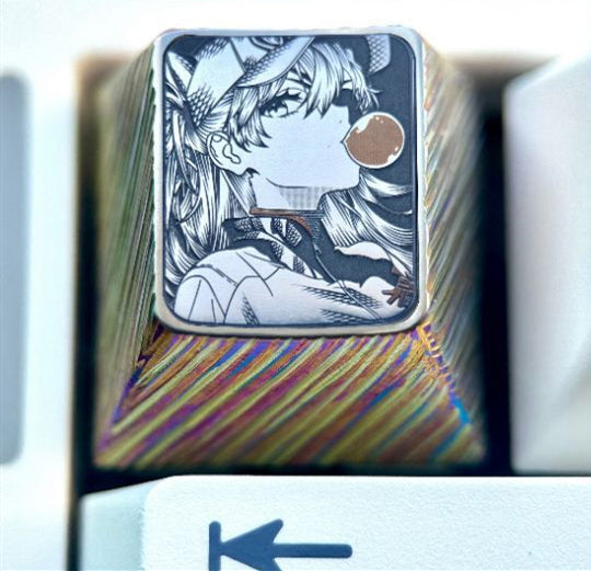 EVA, Bubble gum Asuka, 1U titanium alloy personalized keycap, anime and game character metal carved colorful titanium alloy artistic keycap.