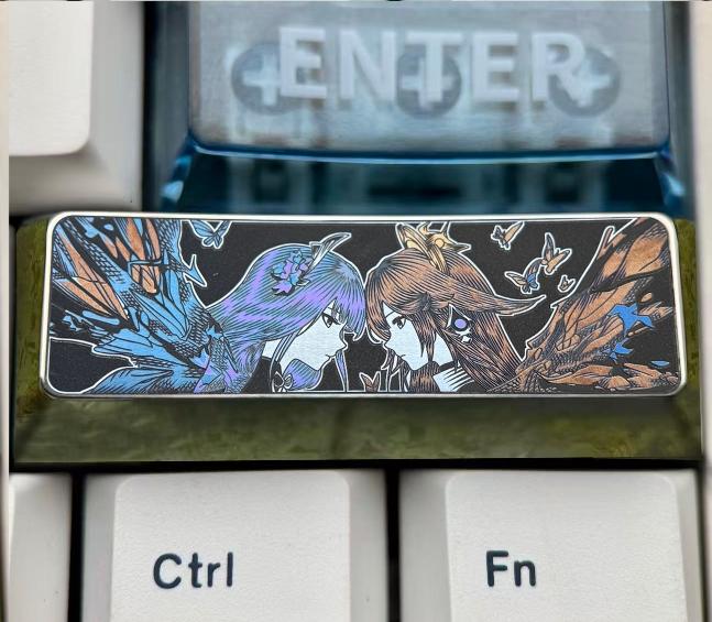 Genshin Impact, Raiden Shogun 2.75U titanium alloy precision carved personalized keycaps, anime and game culture creative metal carved decorative keycaps