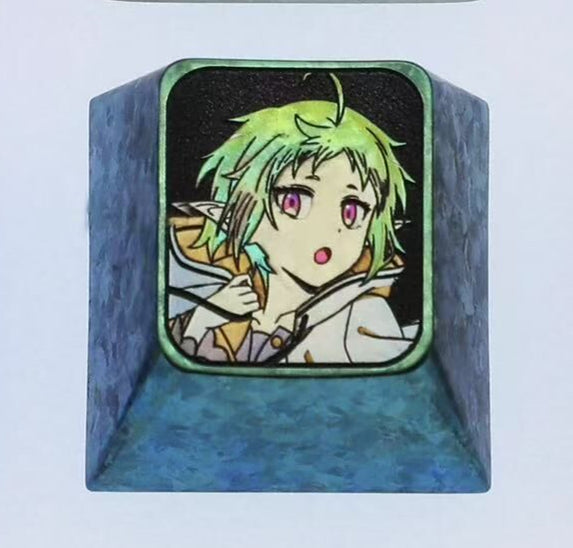 Mushoku Tensei, 1U titanium alloy personalized keycaps, metal personalized decorative keycaps, customized keycaps for anime characters