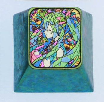 Hatsune Miku, glass floral style 1U titanium alloy personalized key cap, animation and game culture creative metal carving decorative key cap