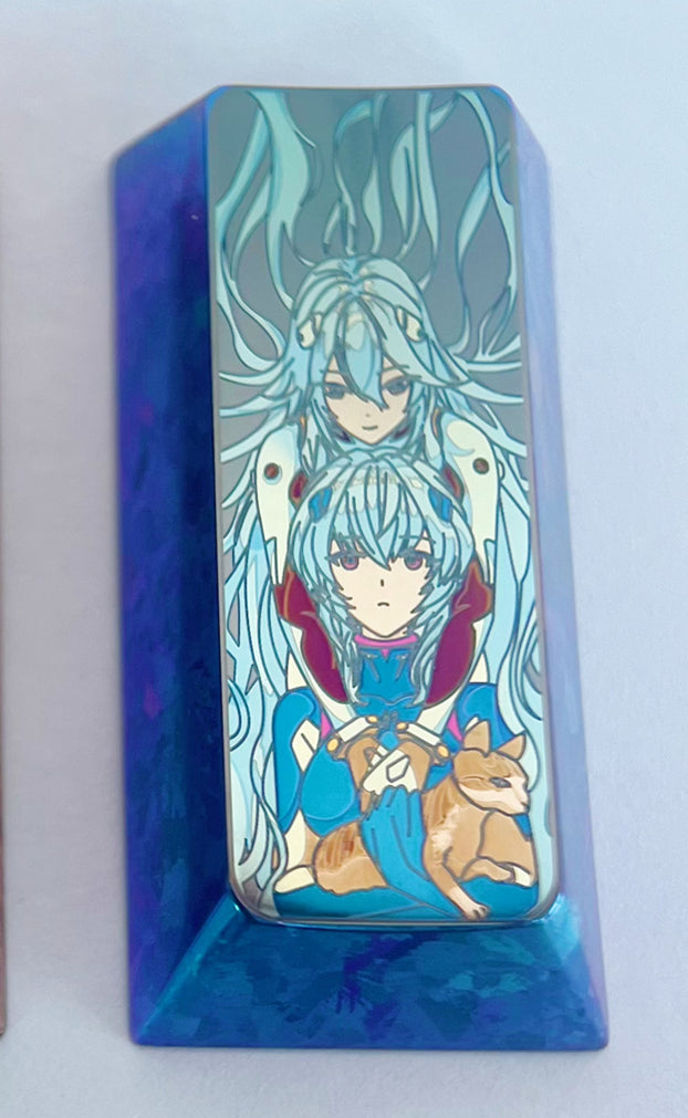 EVA Combination 2U Vertical Return Titanium Alloy Metal Personalized Keycaps, Anime Decorative Art Keycaps