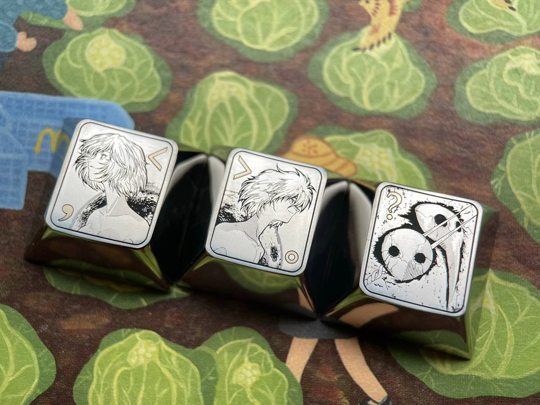 EVA Heaven, symbol<>?, Titanium alloy keycaps set. Set of 3, keyboard decorative keycaps.