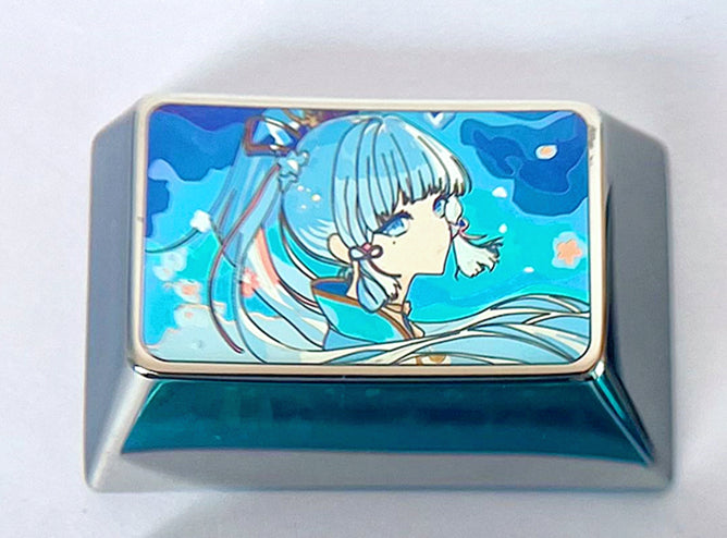 Kamisato Ayaka, 1.5U (tab)/2.25U (enter) titanium alloy personalized keycaps, keyboard metal decorative keycaps.